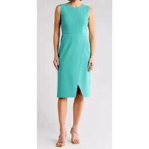 Maggy London Teal Blue / Green Sleeveless Knee Length Sheath Wrap Dress Size 8